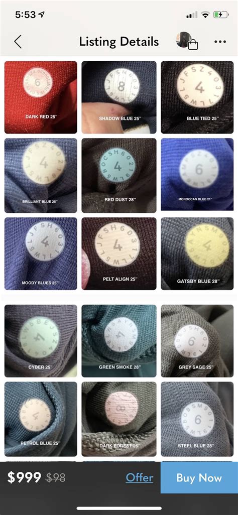 lululemon size dot identification